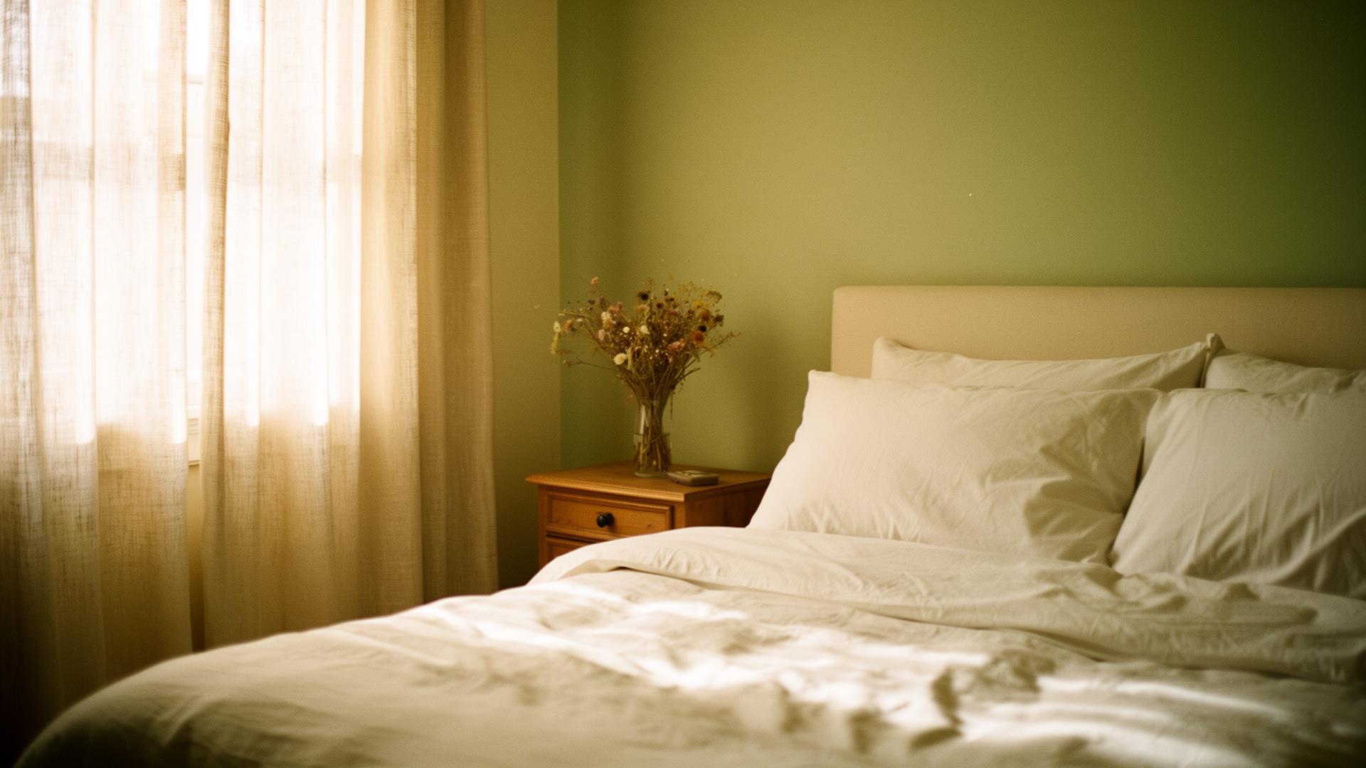 Soft morning light filling a peaceful bedroom